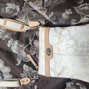 Coach Cream and Tan Crossbody Bag Signature Design Never Used